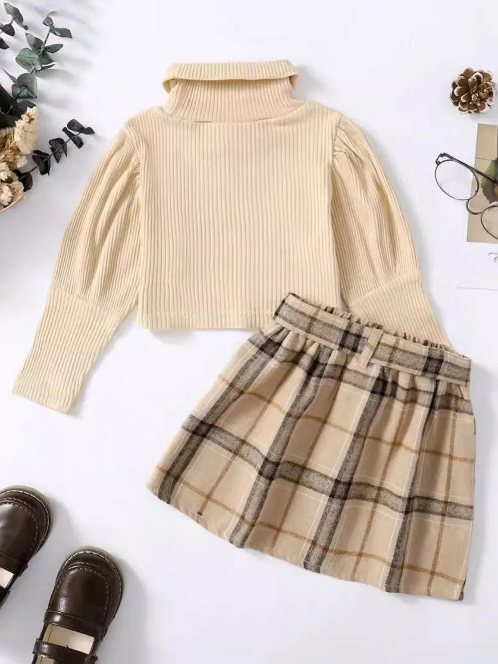 Turtleneck Long Sleeve Top and Skirt Set Deep Red / 18-24M 