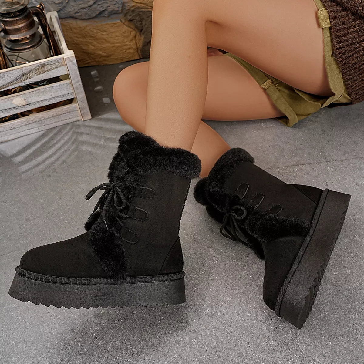 Round Toe Platform Boots Coffee Brown / 36 