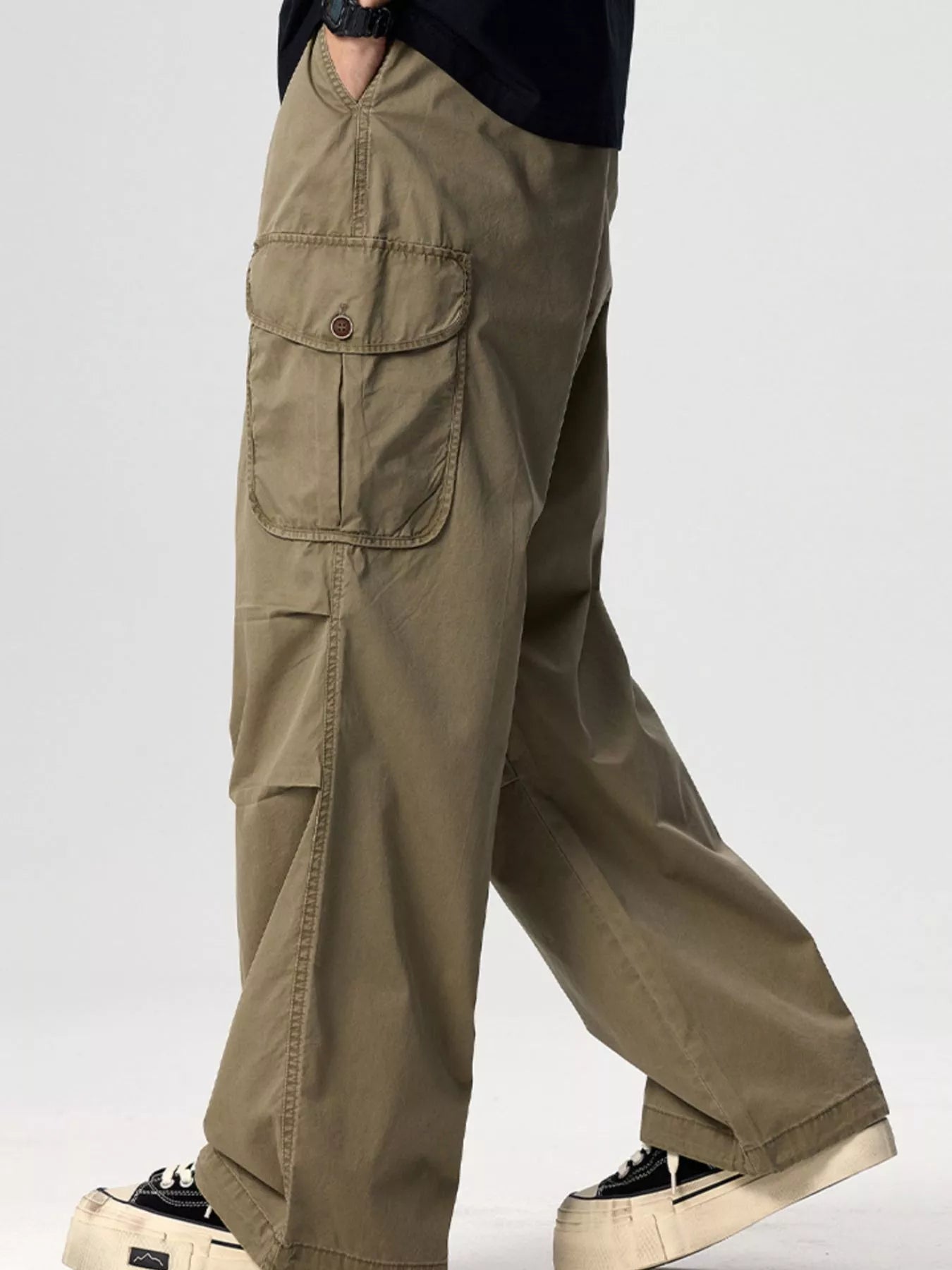 Men's Plus Size Drawstring Wide Leg Cargo Pants Deep Khaki / M 