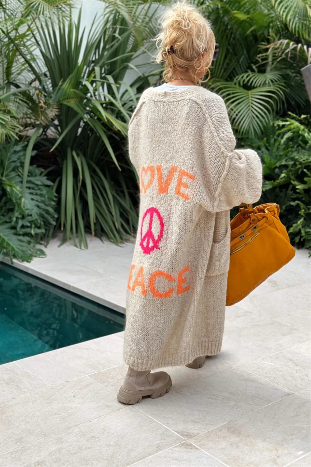 Letter Dropped Shoulder Long Sleeve Cardigan Deep Rose / S/M 