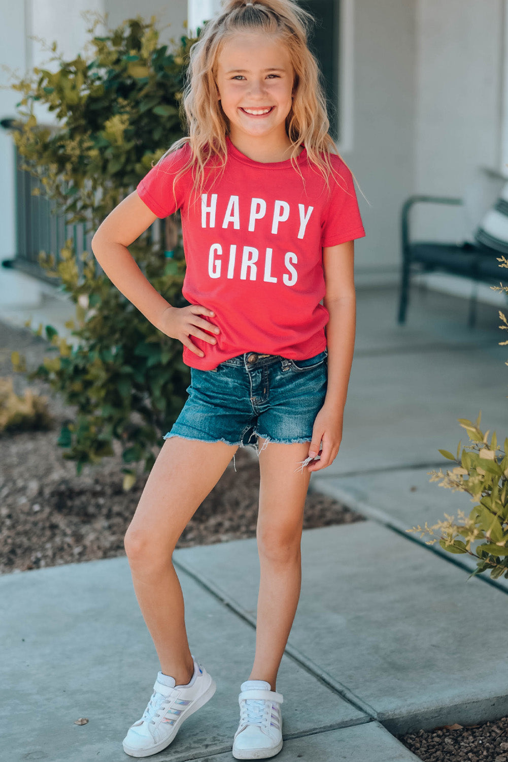 Girls Letter Graphic Short Sleeve T-Shirt Salmon / 6Y-7Y 