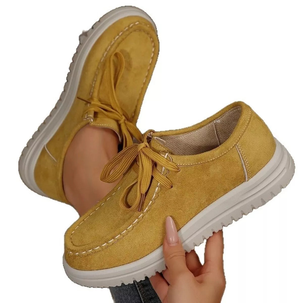 Lace Up Round Toe Loafers Apricot / 36 
