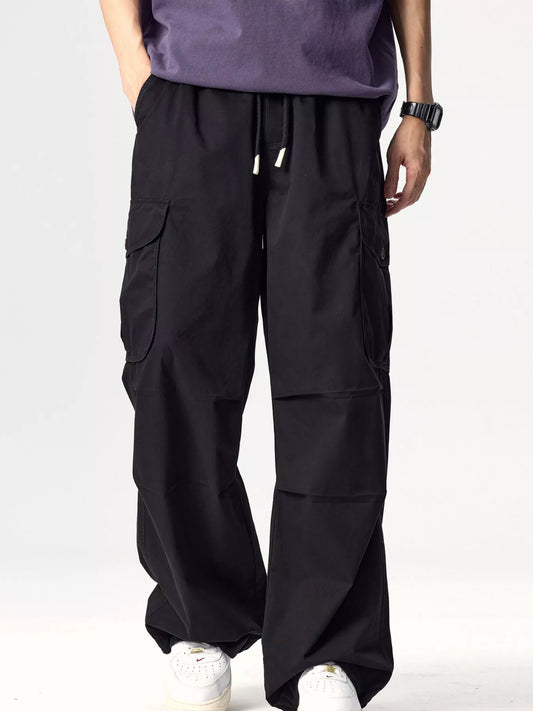 Men's Plus Size Drawstring Wide Leg Cargo Pants Deep Khaki / M 