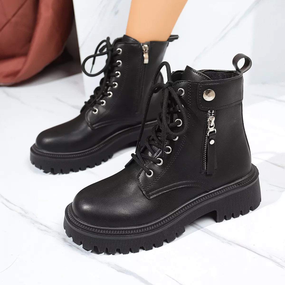 Round Toe Block Heels Boots Black / 35 