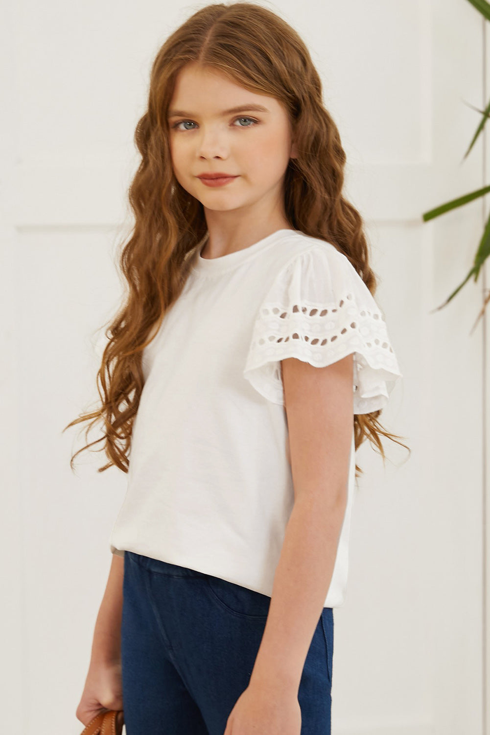 Round Neck Flutter Sleeve T-Shirt White / S 