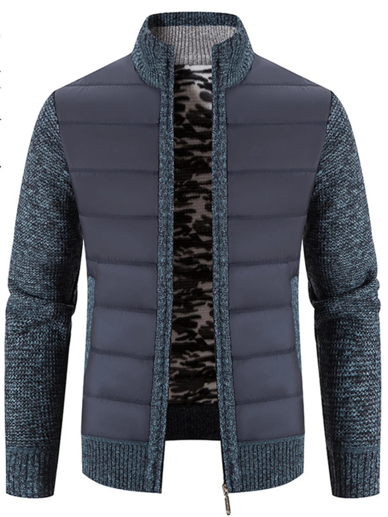 Men's Plus Size Quilted Knit Bomber Jacket with Stand Collar Black / M 