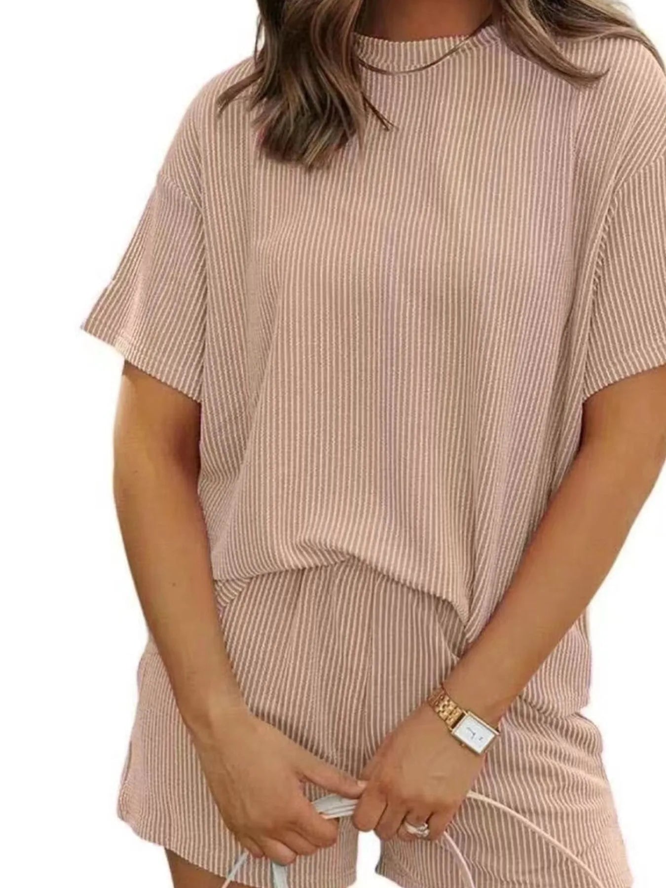 Full Size Ribbed Short Sleeve Top and Shorts Two-Piece Set Plus Size Purple / S 