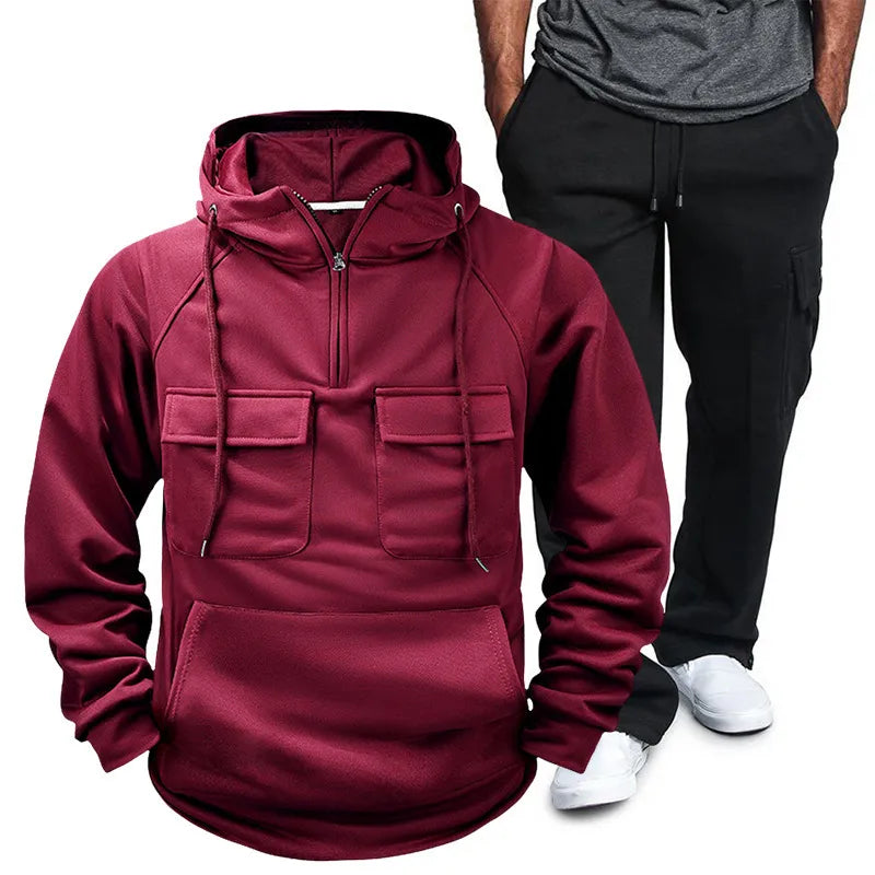 Men's Full Size Pocketed Drawstring Hoodie and Pants Set Plus Size Black / S 