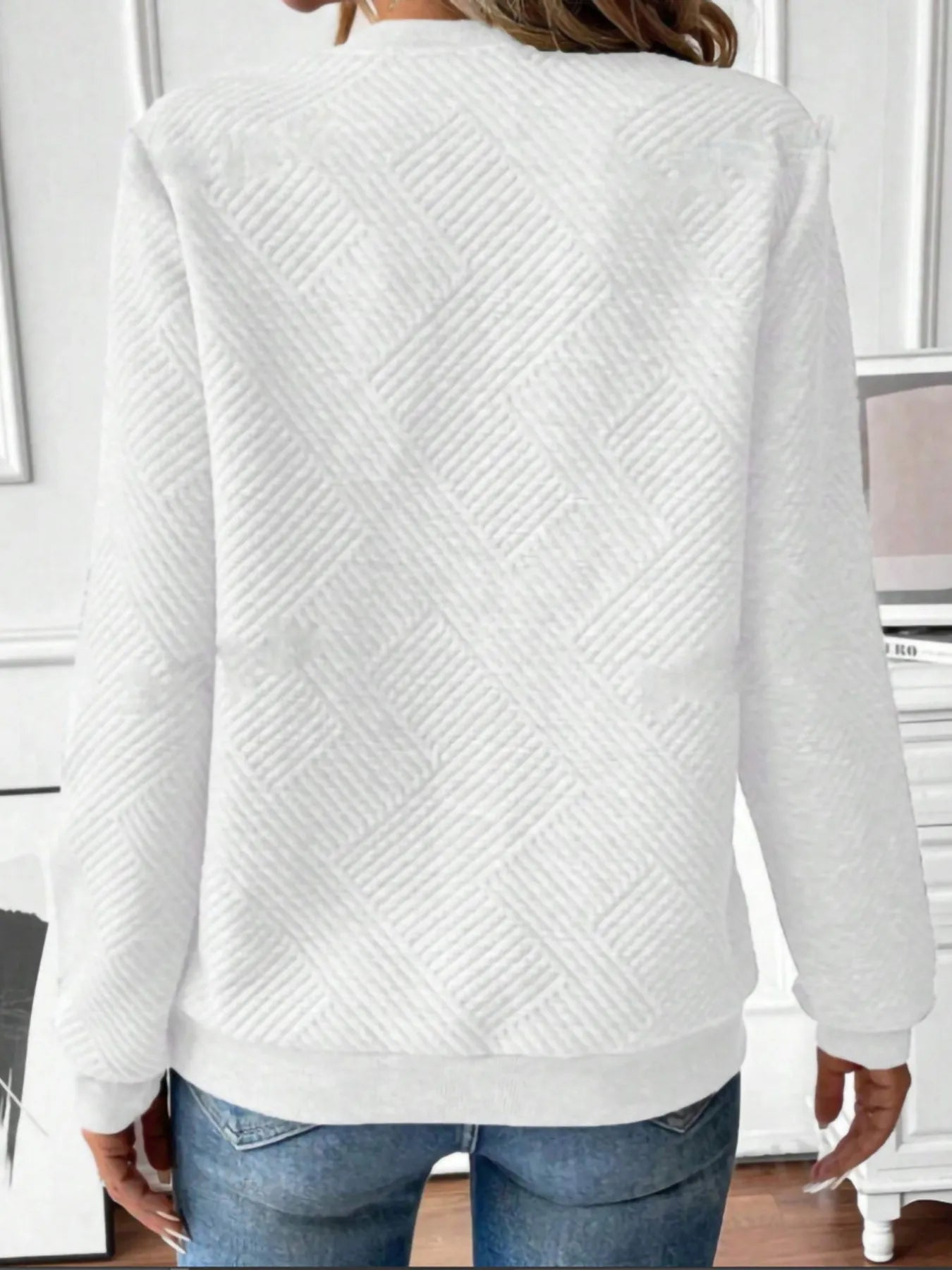Quarter Zip Textured Long Sleeve Sweatshirt Gray / S 