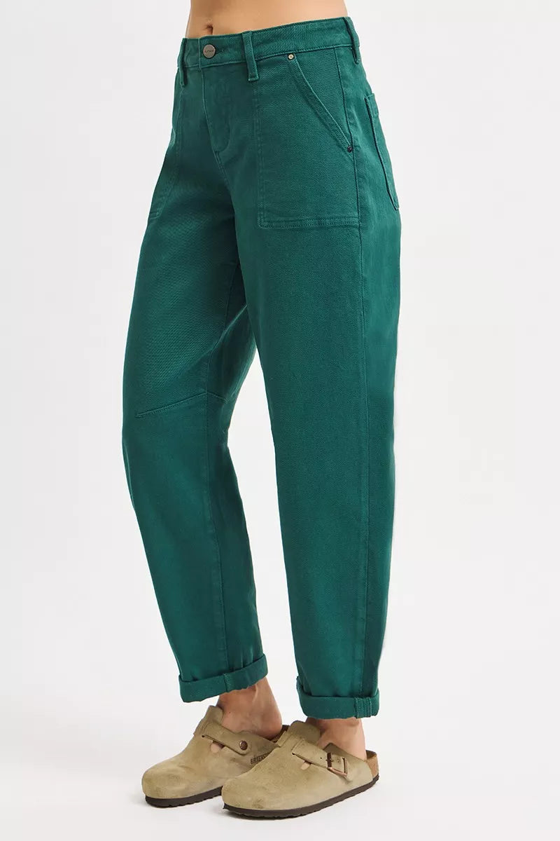 RISEN High Rise Ankle Cuffed Barrel Pants HUNTER GREEN / 0 