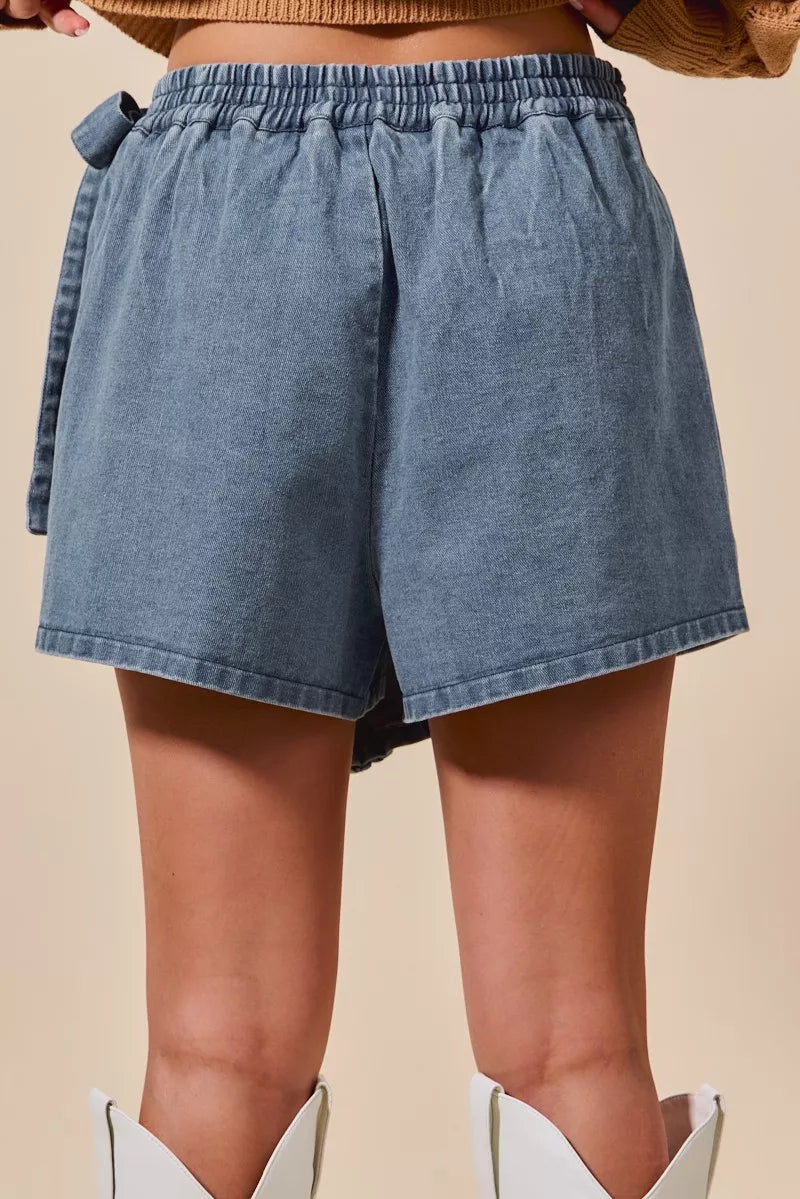 SO ME Wrap Braided Trimmed Denim Skort BLUE / S 