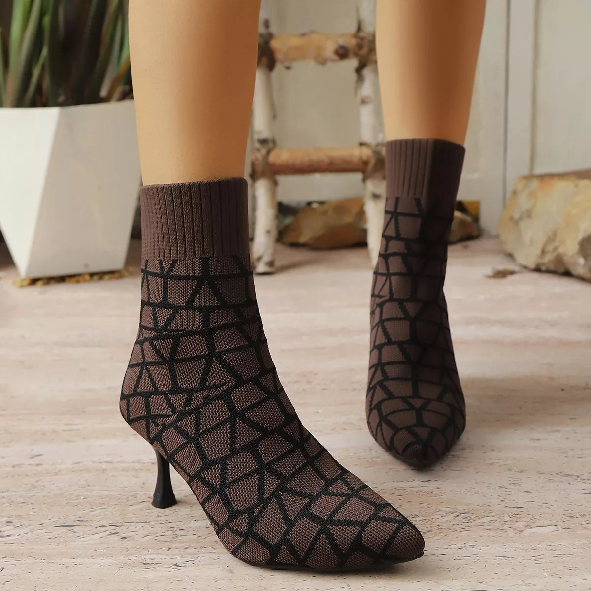 Mesh Point Toe Stiletto Boots Black / 36 