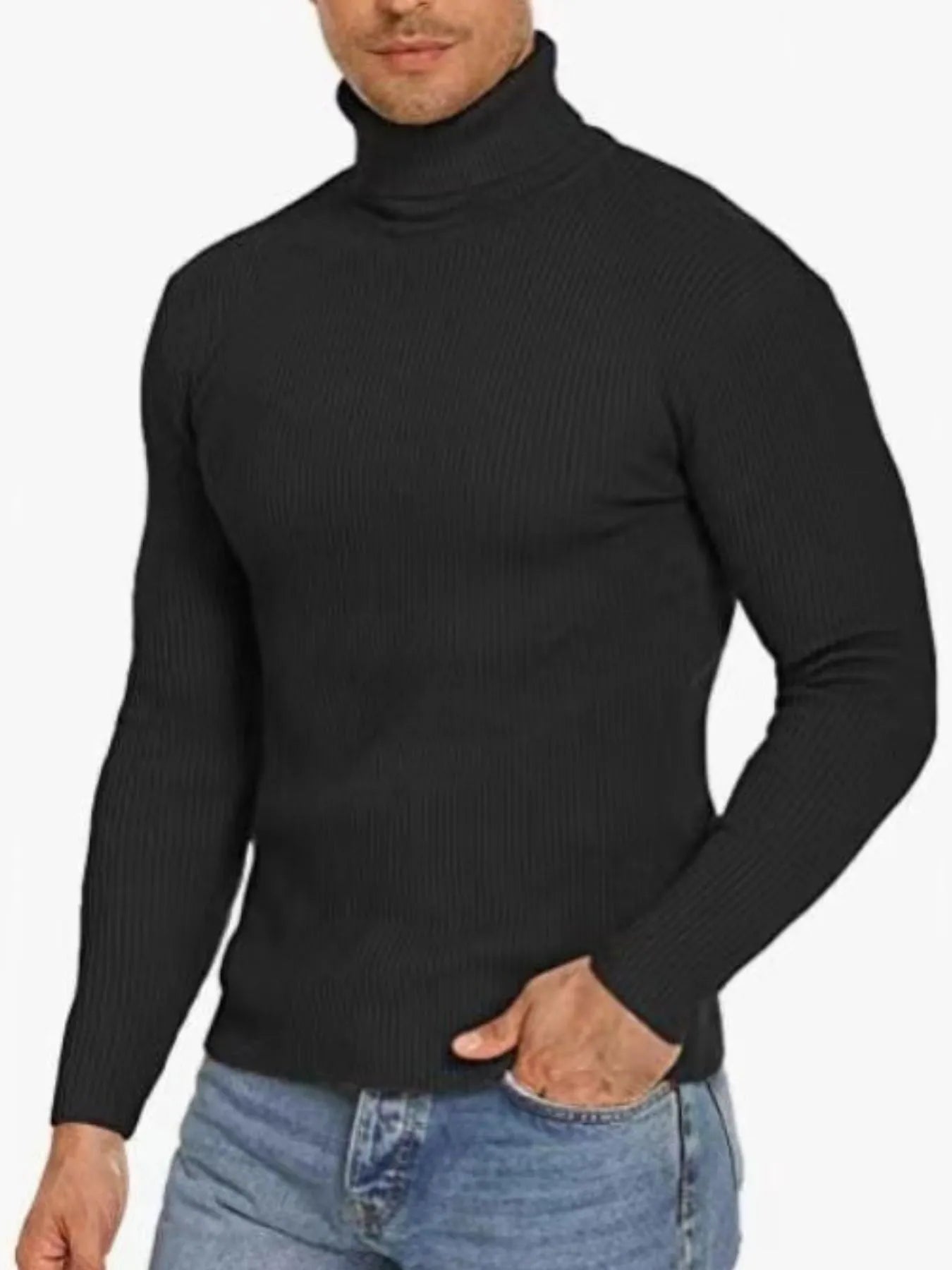 Men's Plus Size Ribbed Turtleneck Long Sleeve Sweater Black / M 