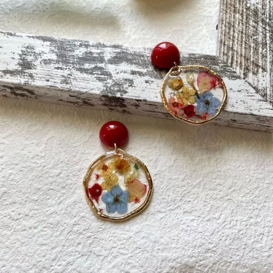 18K Gold-Plated Flower Dangle Earrings Red / One Size 