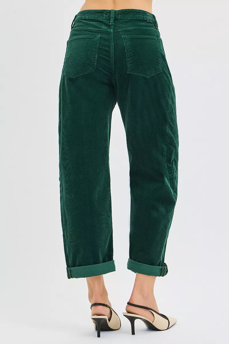 RISEN High Rise Crop Barrel Cordurory Pants HUNTER GREEN / 0 