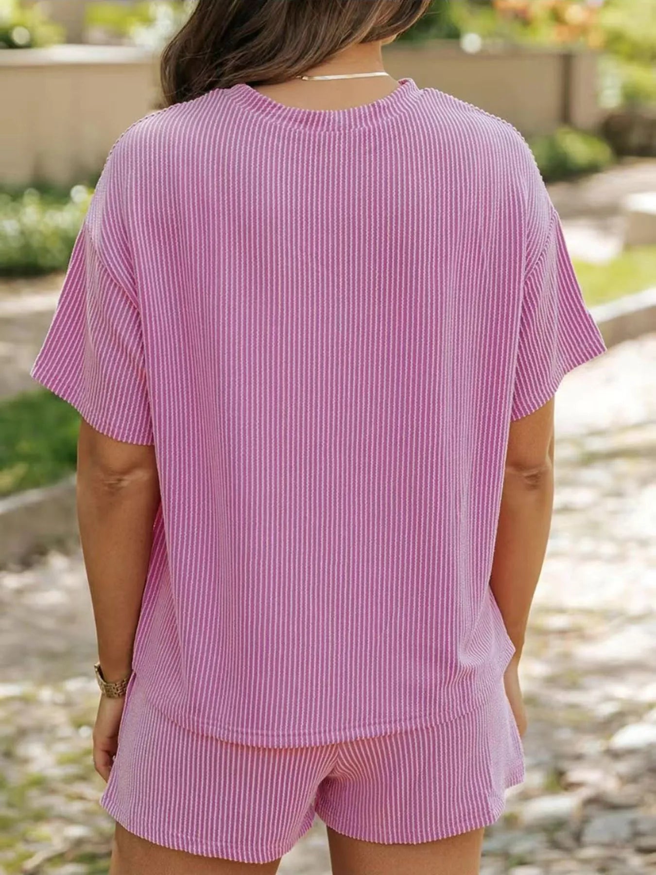 Full Size Ribbed Short Sleeve Top and Shorts Two-Piece Set Plus Size Purple / S 
