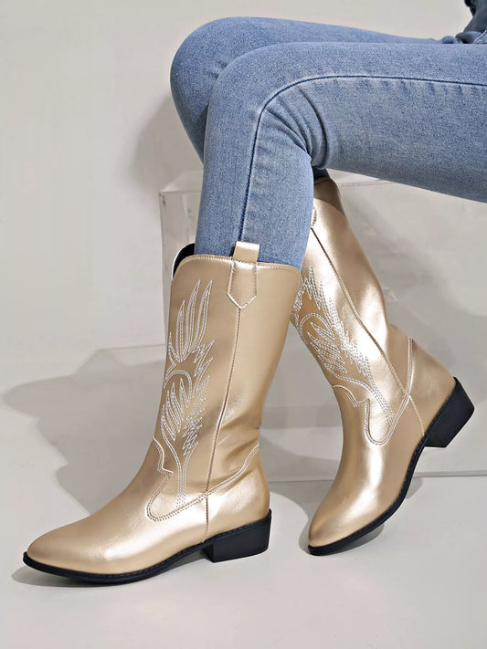Embroidered Block Heels Boots Red / 36 