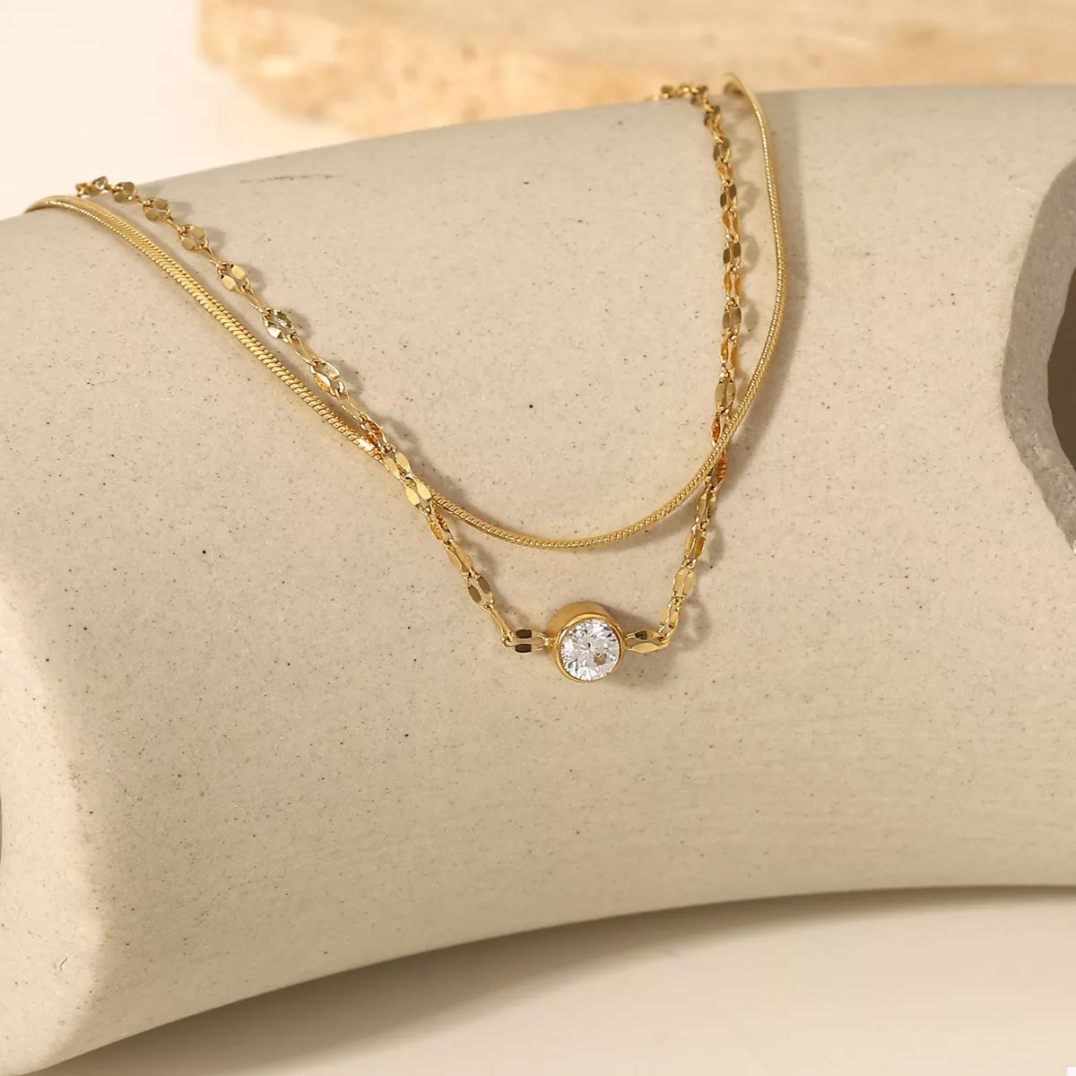 18K Gold-Plated Zircon Double Layered Bracelet Gold / One Size 