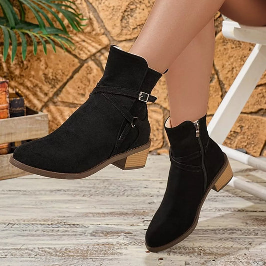 Side Zip Block Heels Boots Black / 36 