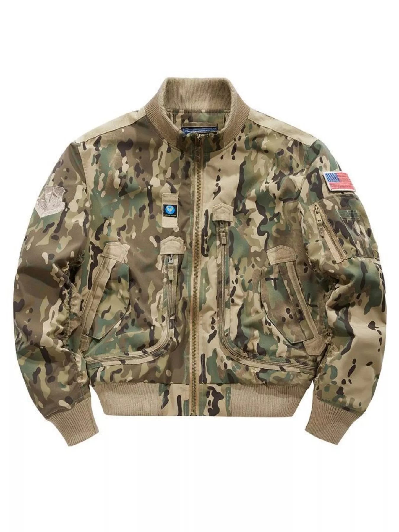 Men's Plus Size Zip Up Long Sleeve Jacket Khaki / M 
