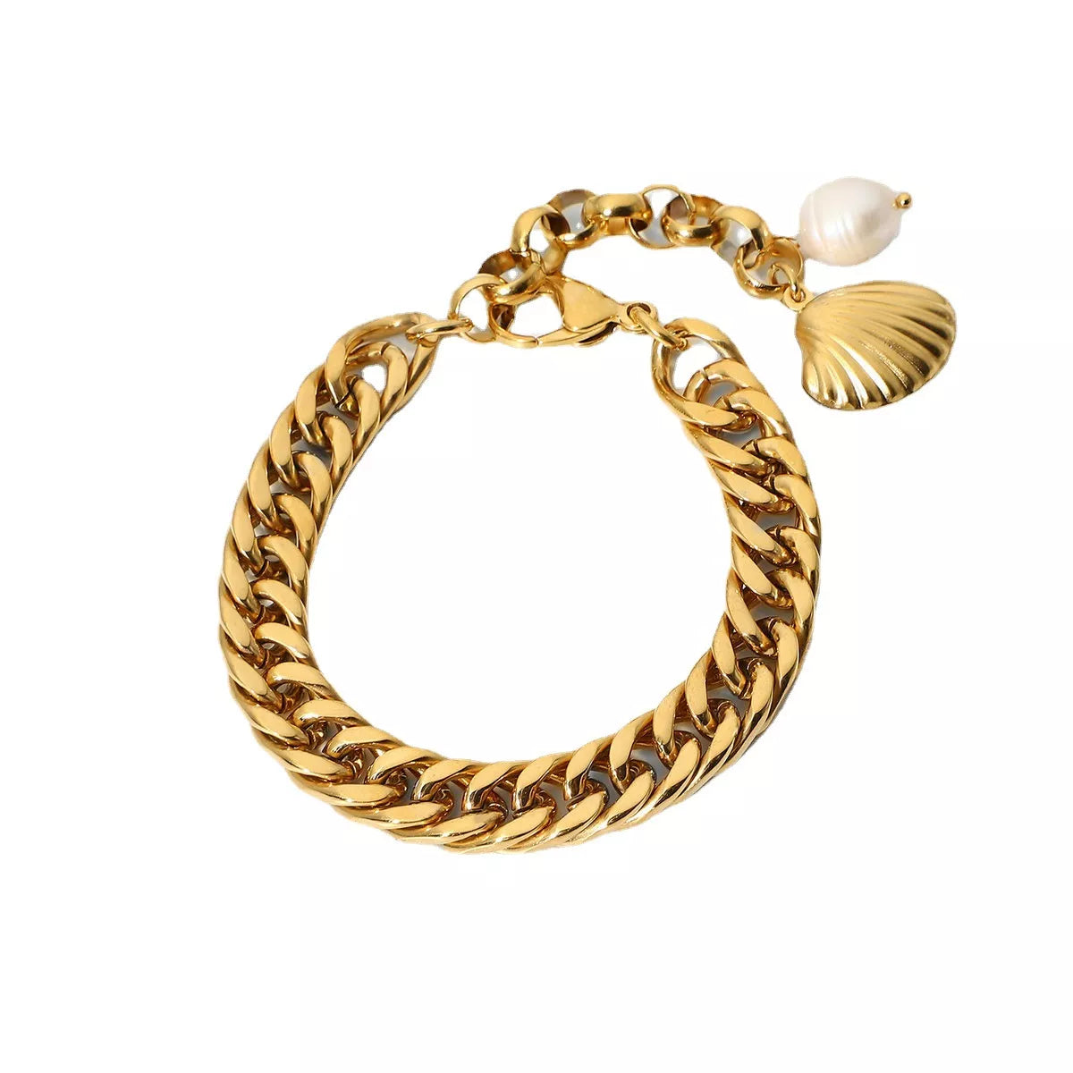 18K Gold-Plated Freshwater Pearl Shell Bracelet Gold / One Size 