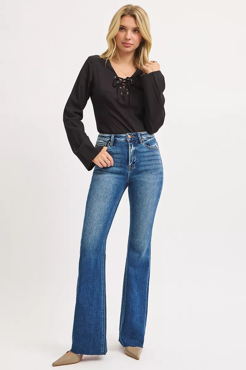 RISEN High Rise Flare Jeans DARK / 0 