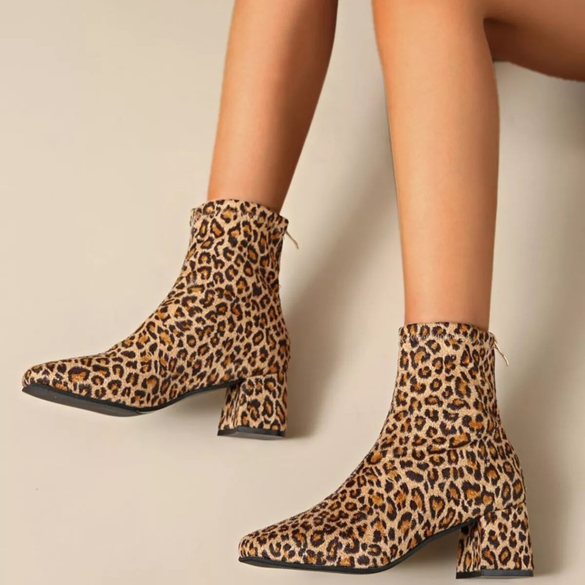 Block Heel Ankle Boots Leopard Print / 36 