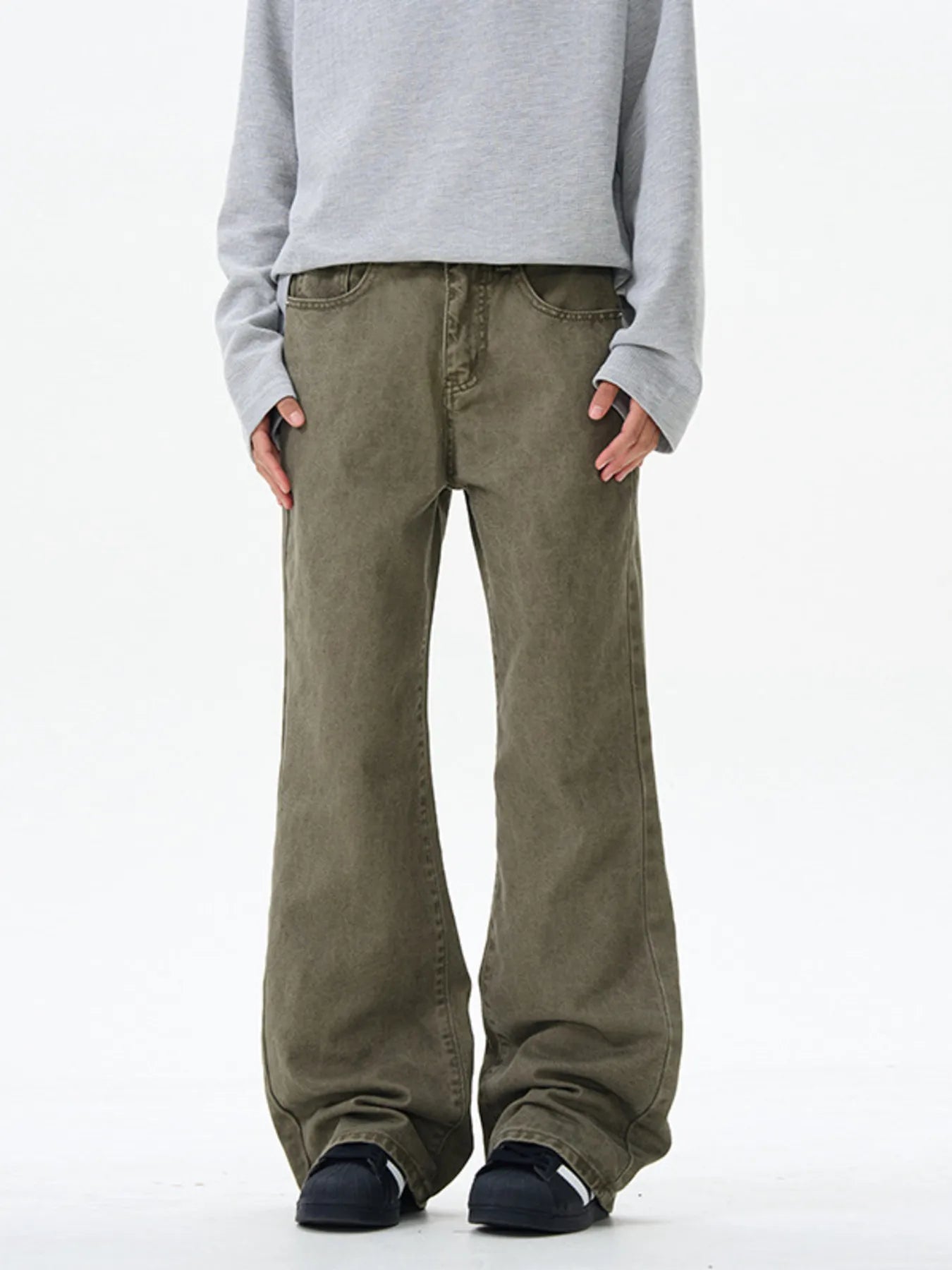 Men's Wide Leg Flare Jeans Khaki / S 