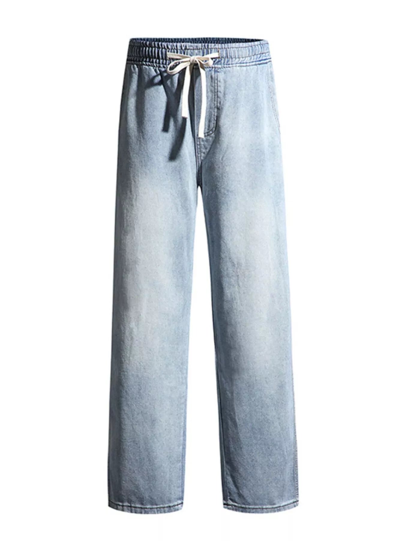Men's Full Size Washed Wide Leg Drawstring Jeans Plus Size Polished Gray / S 