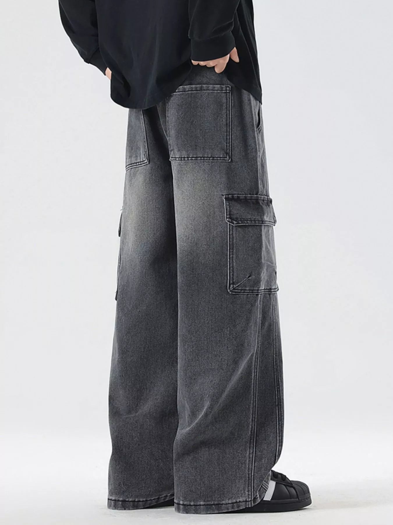 Men's Full Size Wide Leg Cargo Jeans Plus Size Vintage Blue / S 