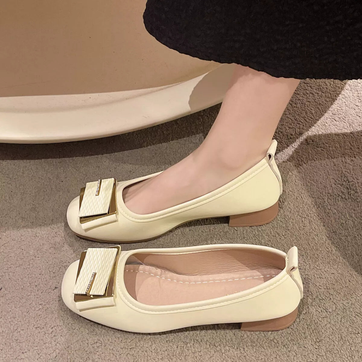 Round Toe Block Heels Slip-Ons Black / 35 