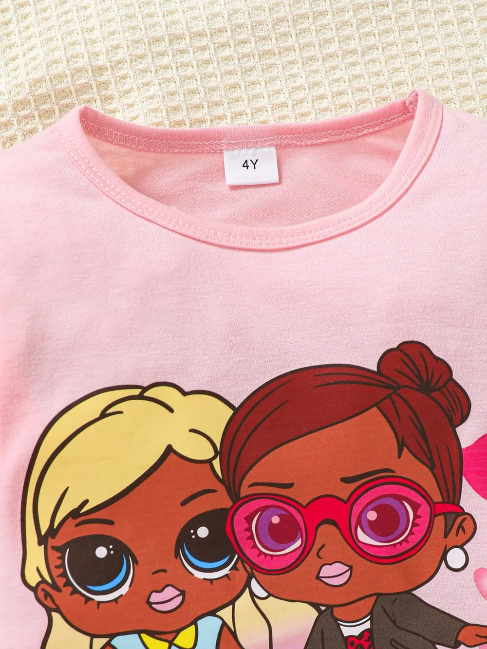 Children's Round Neck Graphic Top and Pants Set Blush Pink / 4Y 