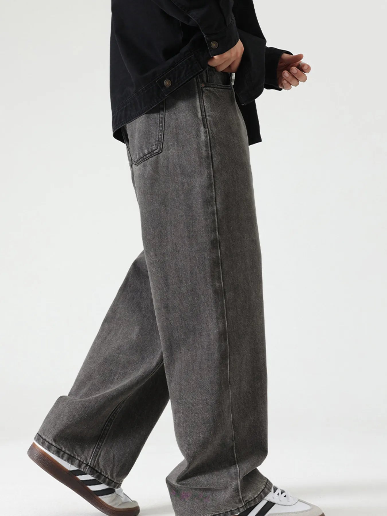 Men's Washed Wide Leg Jeans Mercury Gray / 28 