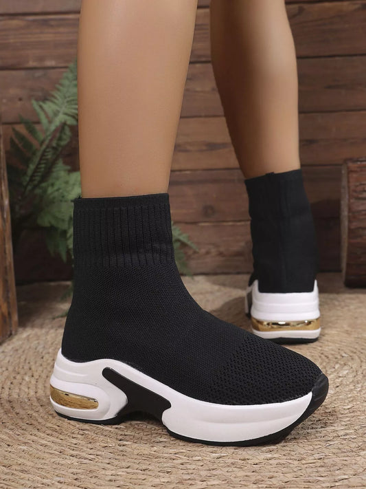 Mesh Round Toe Platform Boots Navy / 35 