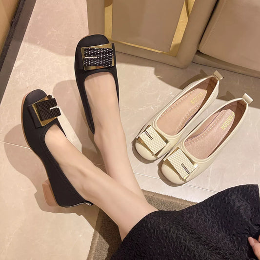 Round Toe Block Heels Slip-Ons Black / 35 