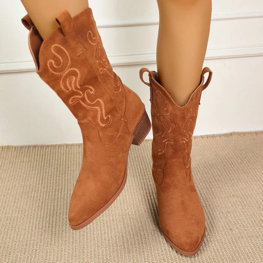 Point Toe Block Heels Boots Purple / 36 