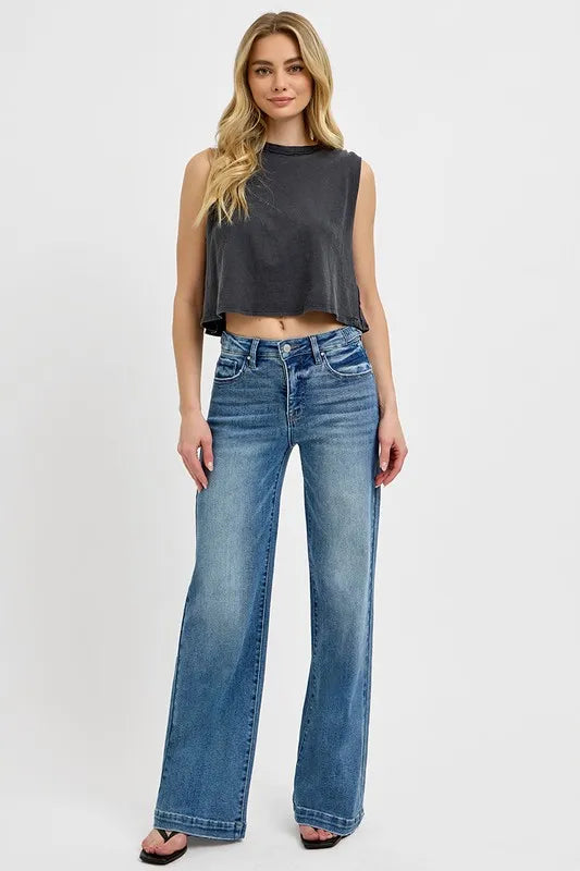 RISEN Full Size Tummy Control High Rise Wide Adjustable Waist Band Jeans Plus Size Medium / 0 