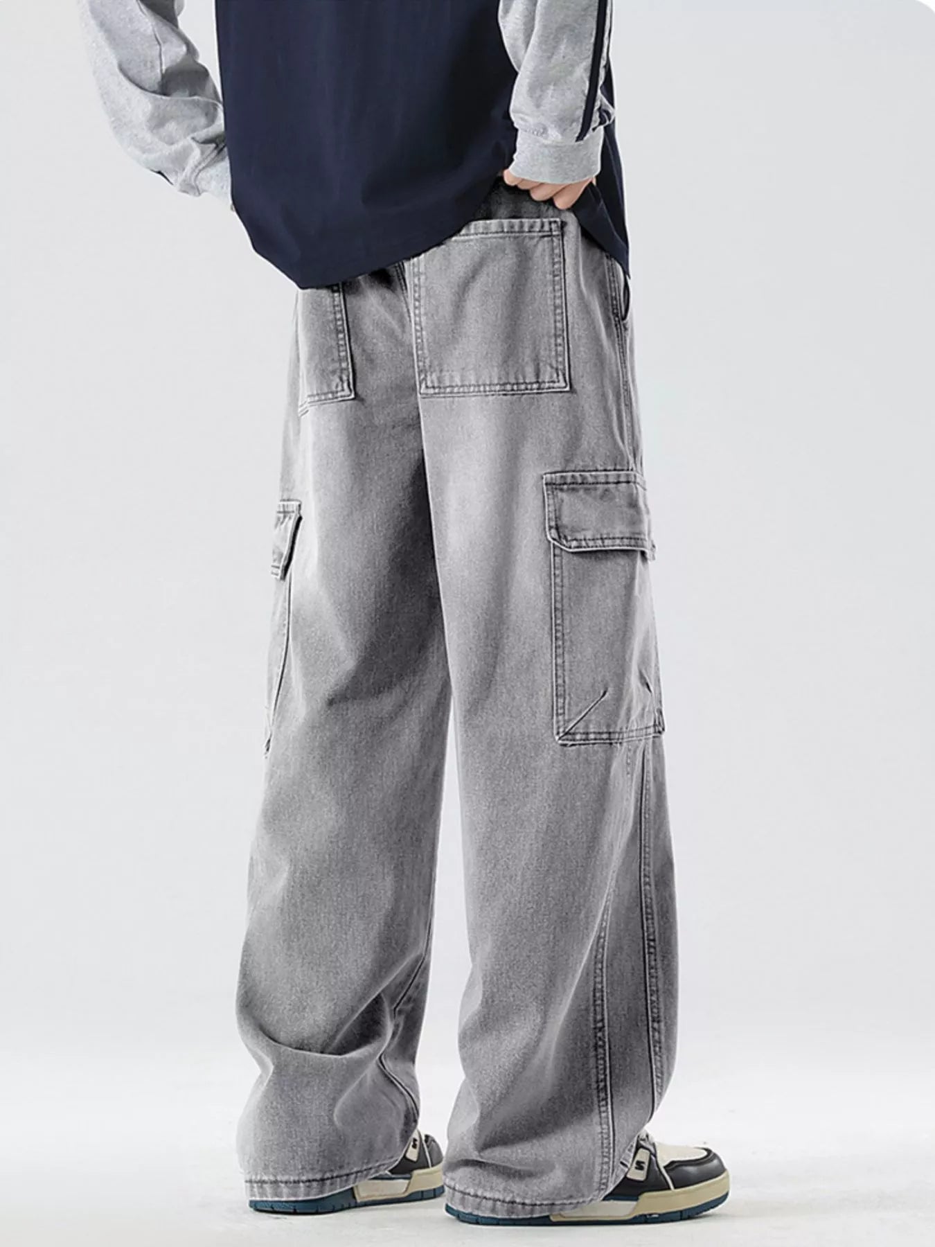 Men's Full Size Wide Leg Cargo Jeans Plus Size Vintage Blue / S 