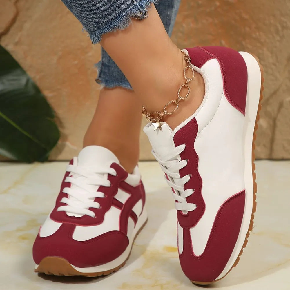 Contrast Lace Up Round Toe Sneakers Pink / 35(US4) 