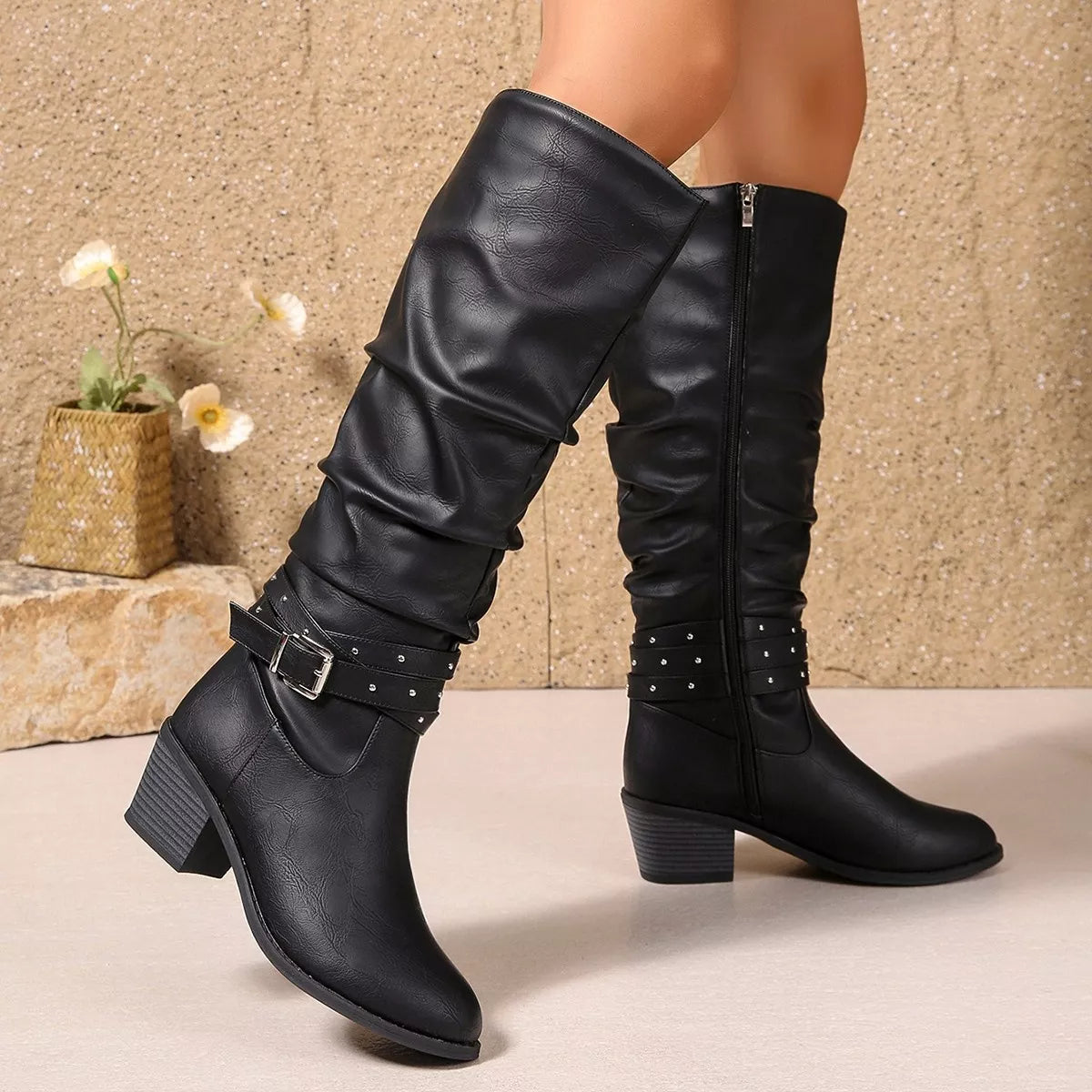 Round Toe Block Heels Boots Style A / 36 
