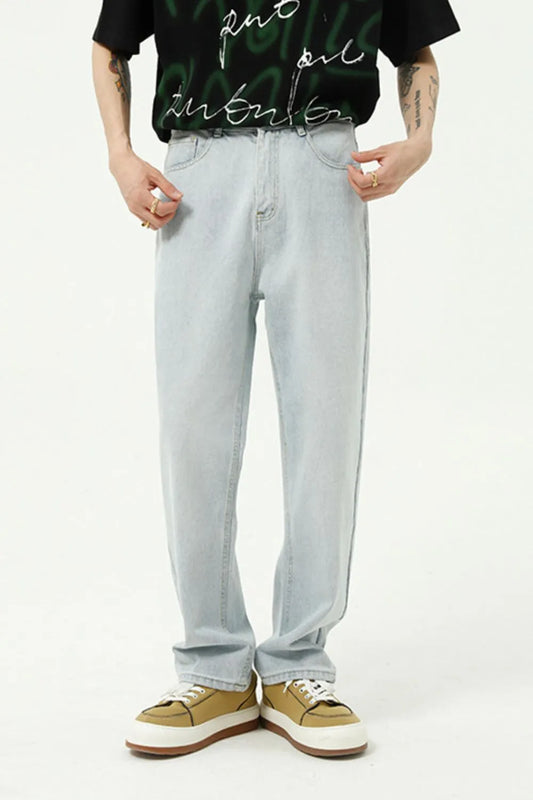 Washed Straight-Leg Slim Jeans Black / S 