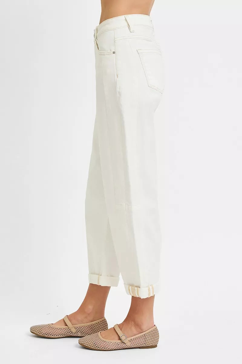 RISEN Full Size High Rise Barrel Cropped Jeans Plus Size CREAM / 0 