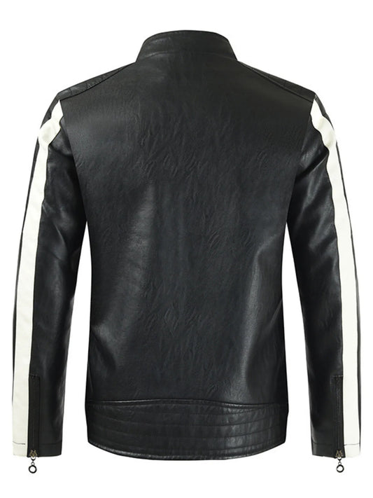 Men's Plus Size Contrast Zip Up Long Sleeve Jacket Coffee / M 