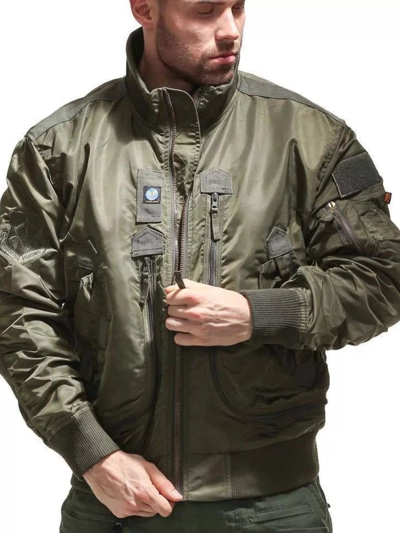 Men's Plus Size Zip Up Long Sleeve Jacket Khaki / M 