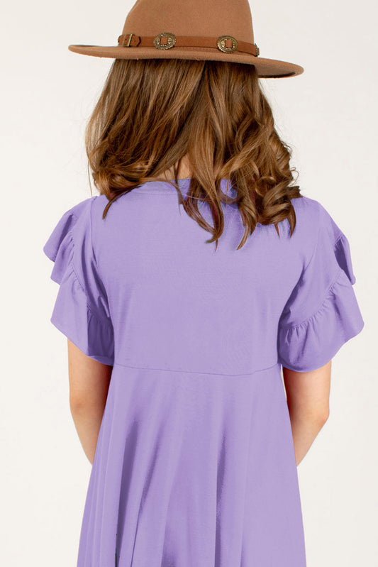 Round Neck Petal Sleeve Dress Lavender / S 