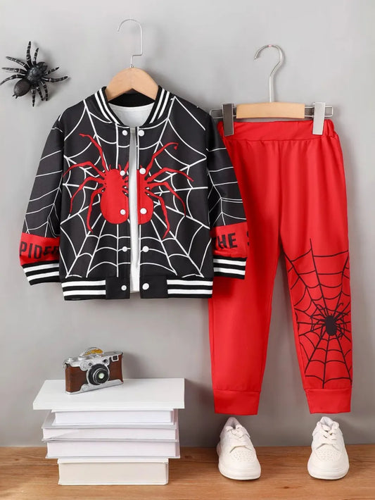 Spider Baseball Collar Top and Pants Set Black/Red / 4Y 