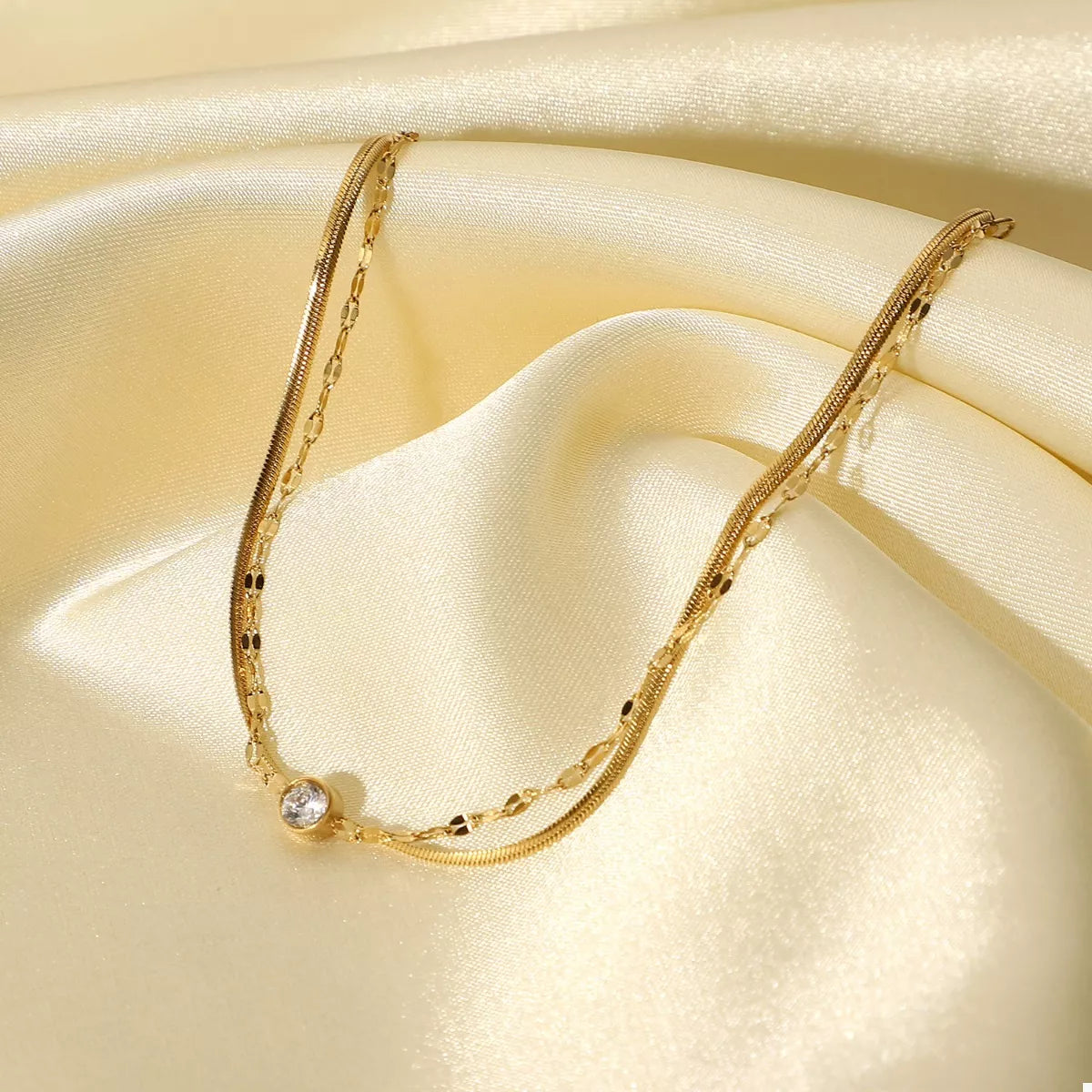 18K Gold-Plated Zircon Double Layered Bracelet Gold / One Size 