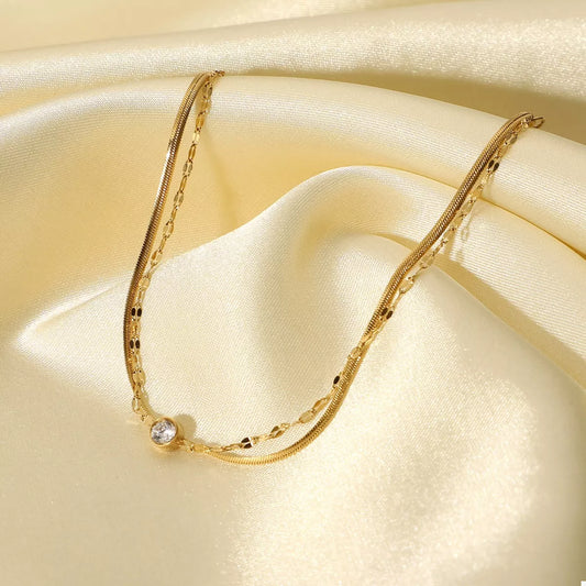 18K Gold-Plated Zircon Double Layered Bracelet Gold / One Size 