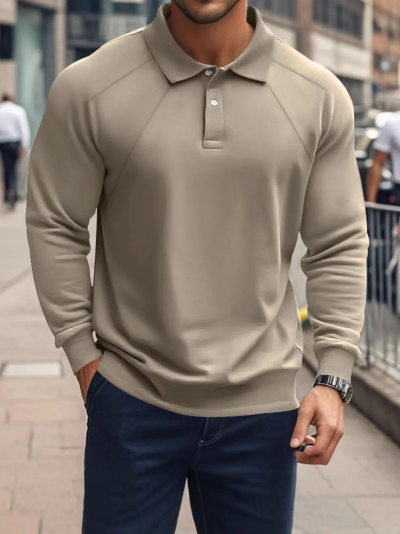 Men's Full Size Classic Collar Long Sleeve Polo Plus Size White / S 