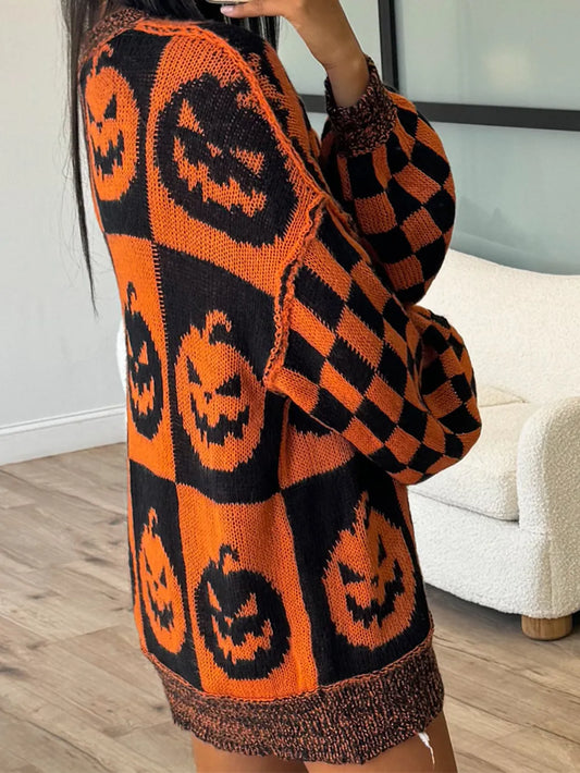 Exposed Seam Pumpkin Round Neck Long Sleeve Sweater Ochre / S 